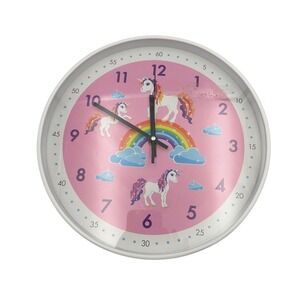 Unicorn Rainbow Wall Clock Pink‎ Childrens Room Decor Kids Room Nursery Untested